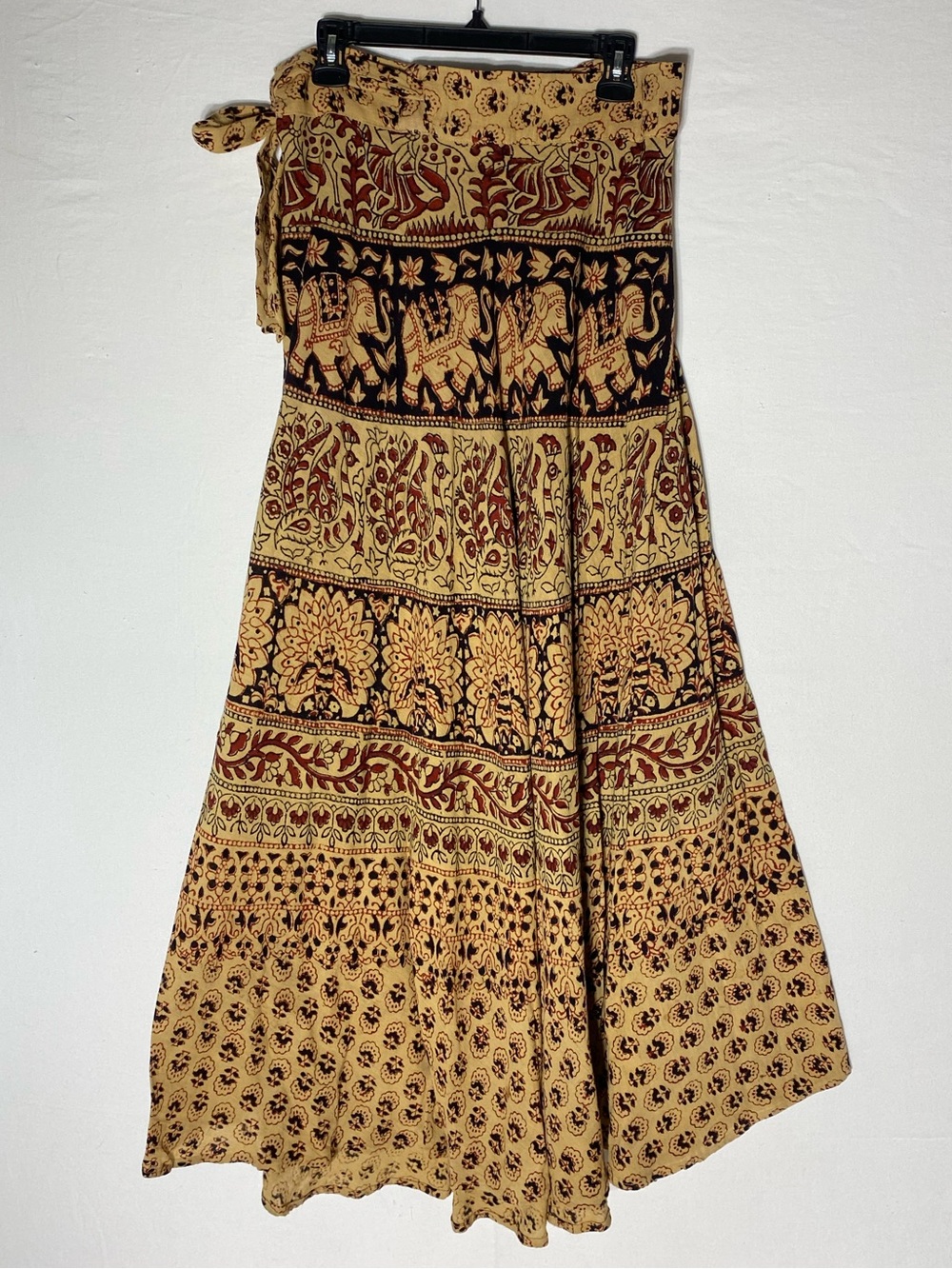 Vintage 70s Style Indian Cotton Elephant Print Maxi Length Wrap Skirt Boho L - Picture 12 of 13